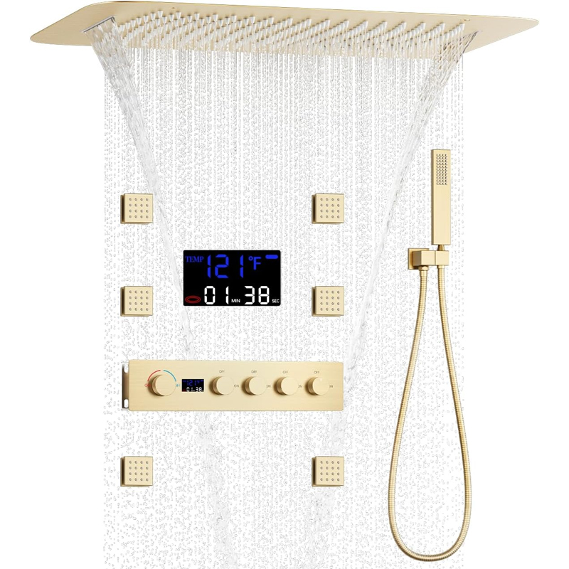 Faucet - Messing gebürstetes Gold Digitalanzeige Thermostatisches Duschsystem