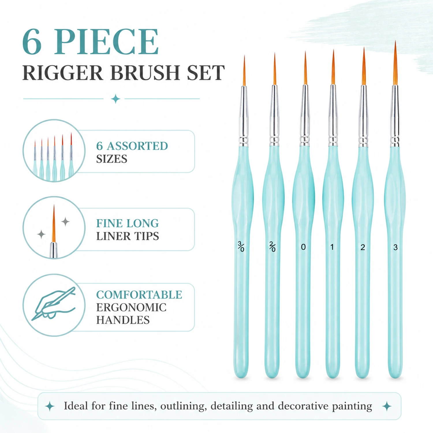 Paint Brush - 6-teiliges Rigger-Pinselset, Feinspitzen-Detailpinsel, Dünnspitzenpinsel für Mandala-Malerei,