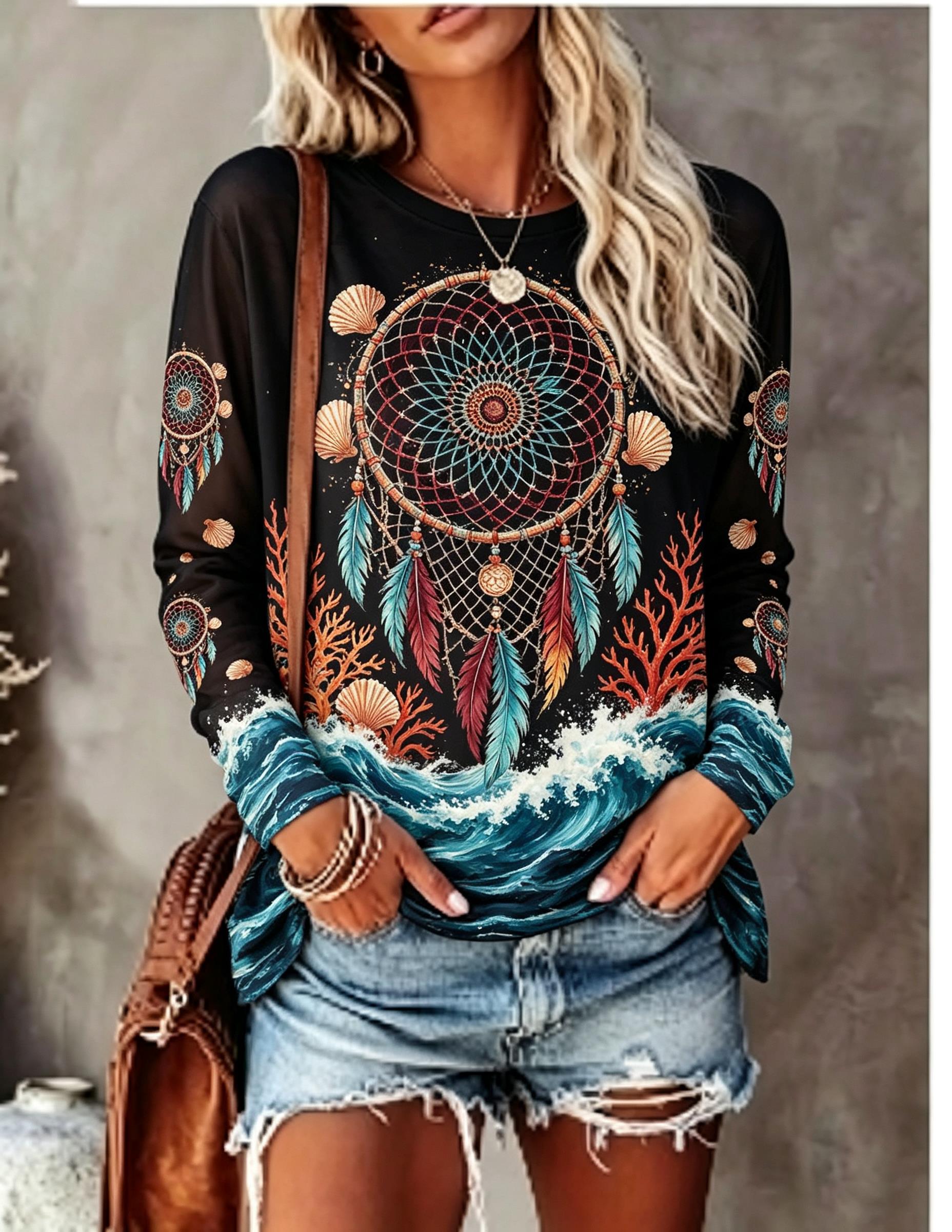 Damen-T-Shirt mit Rundhalsauss – Wallpaper Bewertung und Preis
