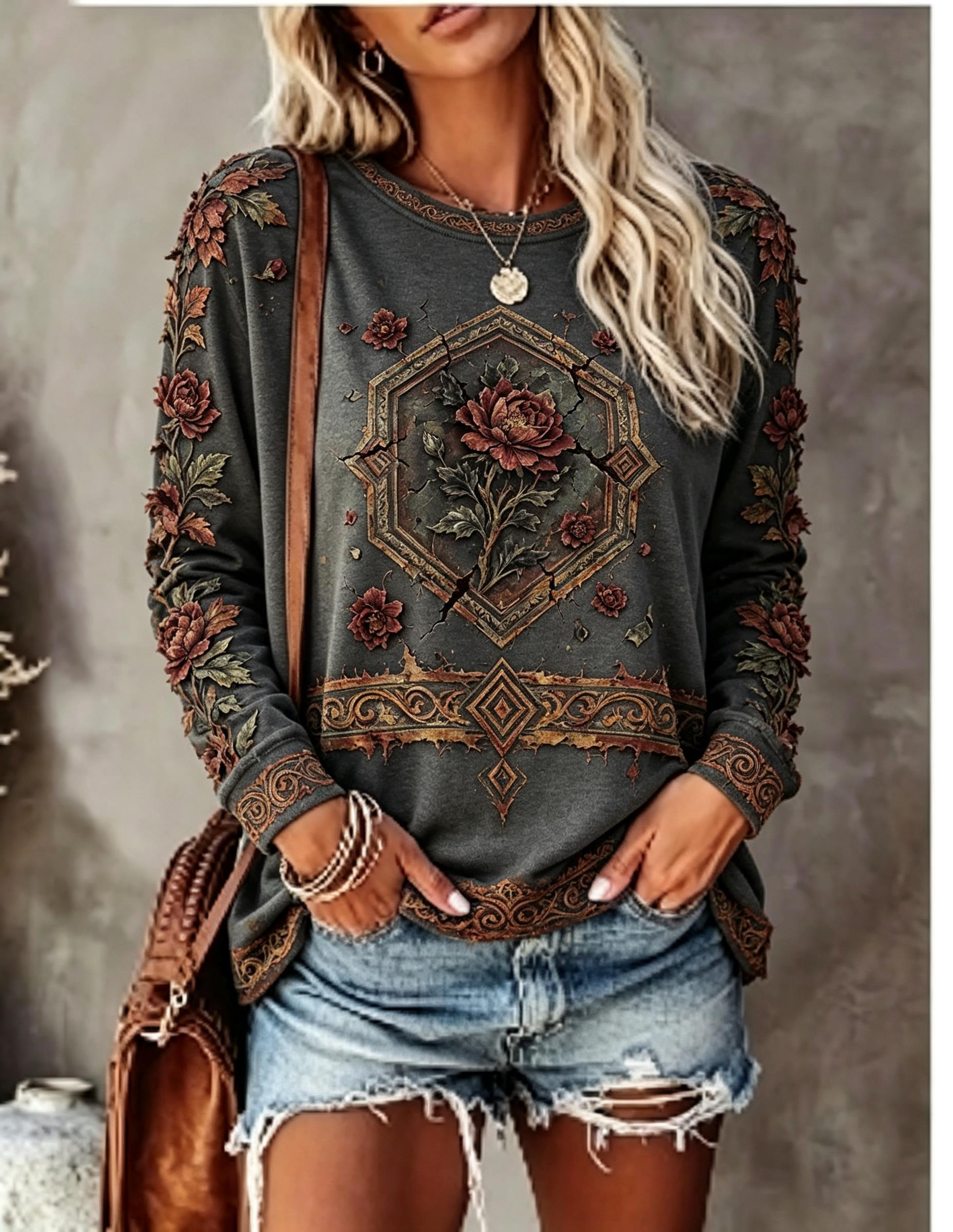 Damen-T-Shirt mit Rundhalsauss – Wallpaper Bewertung und Preis